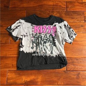 Womens KISS Bleached Cropped Shirt